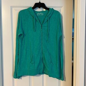 Eddie Bauer teal full zip hooded long sleeve shirt. Size large